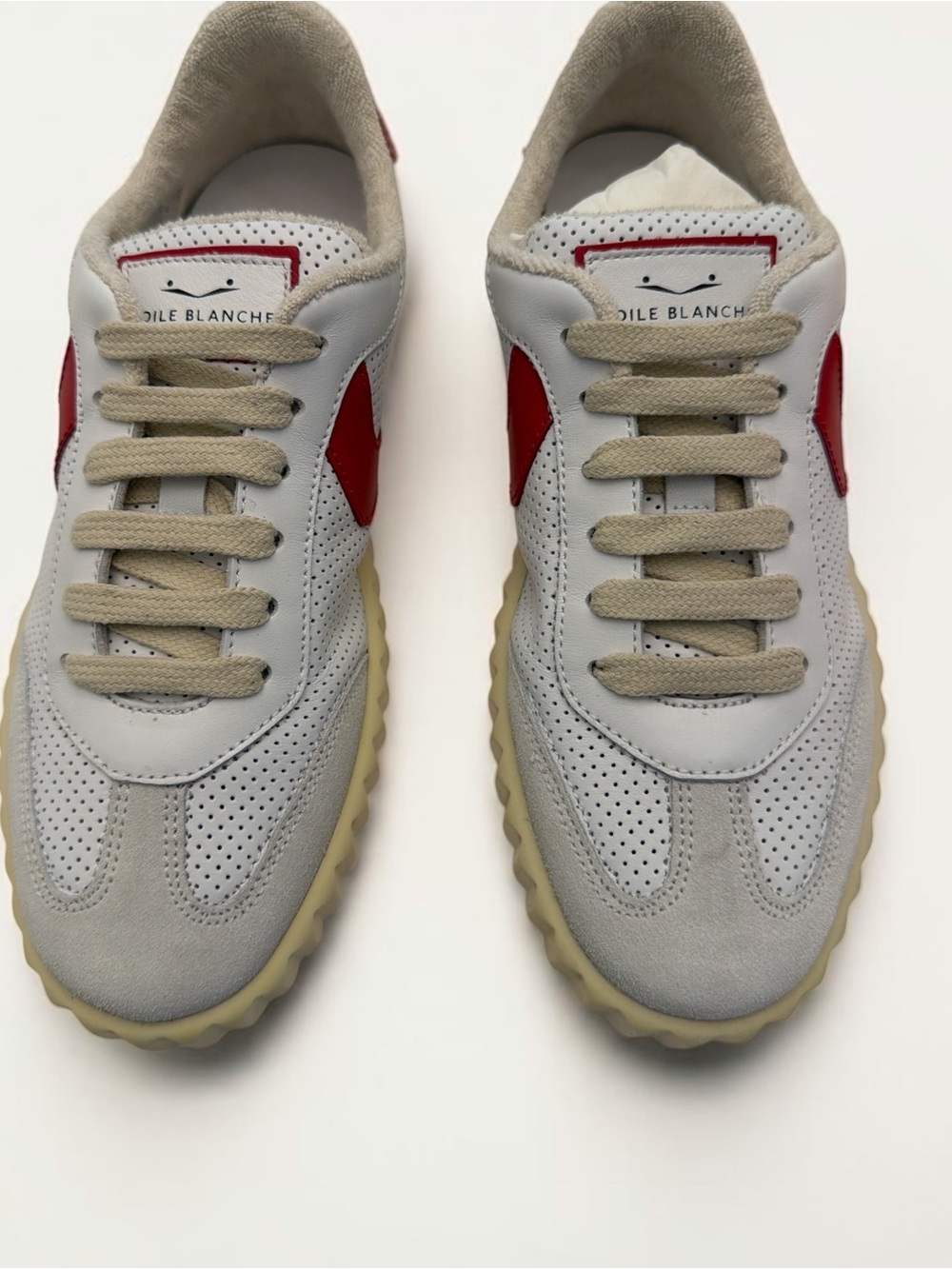 Voile Blanche White Leather Sneakers with Red Side Accent